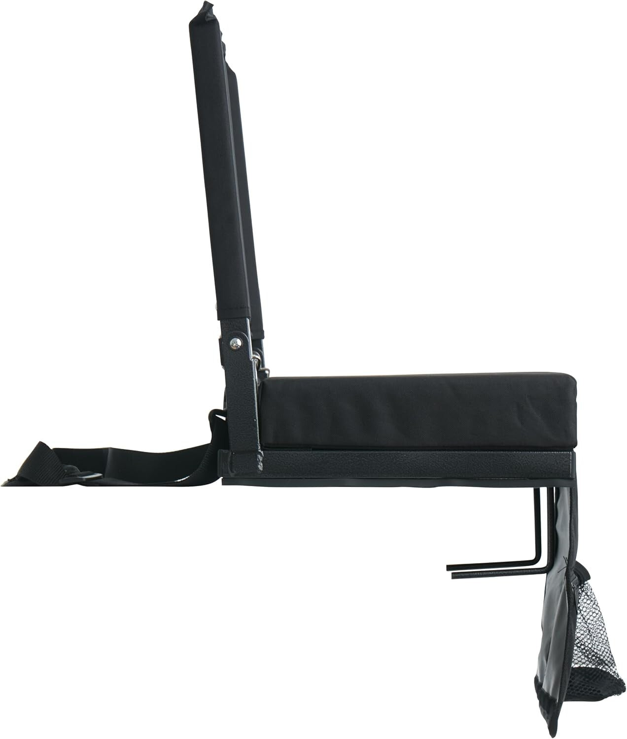Solid Black Outdoor Bleacher Chair with Cushion and Shoulder Strap - 350 lbs