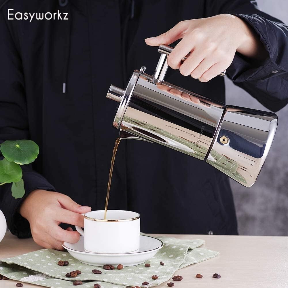 Elegant Italian 4-Cup Stainless Steel Espresso Maker – Safe and Durable Design
