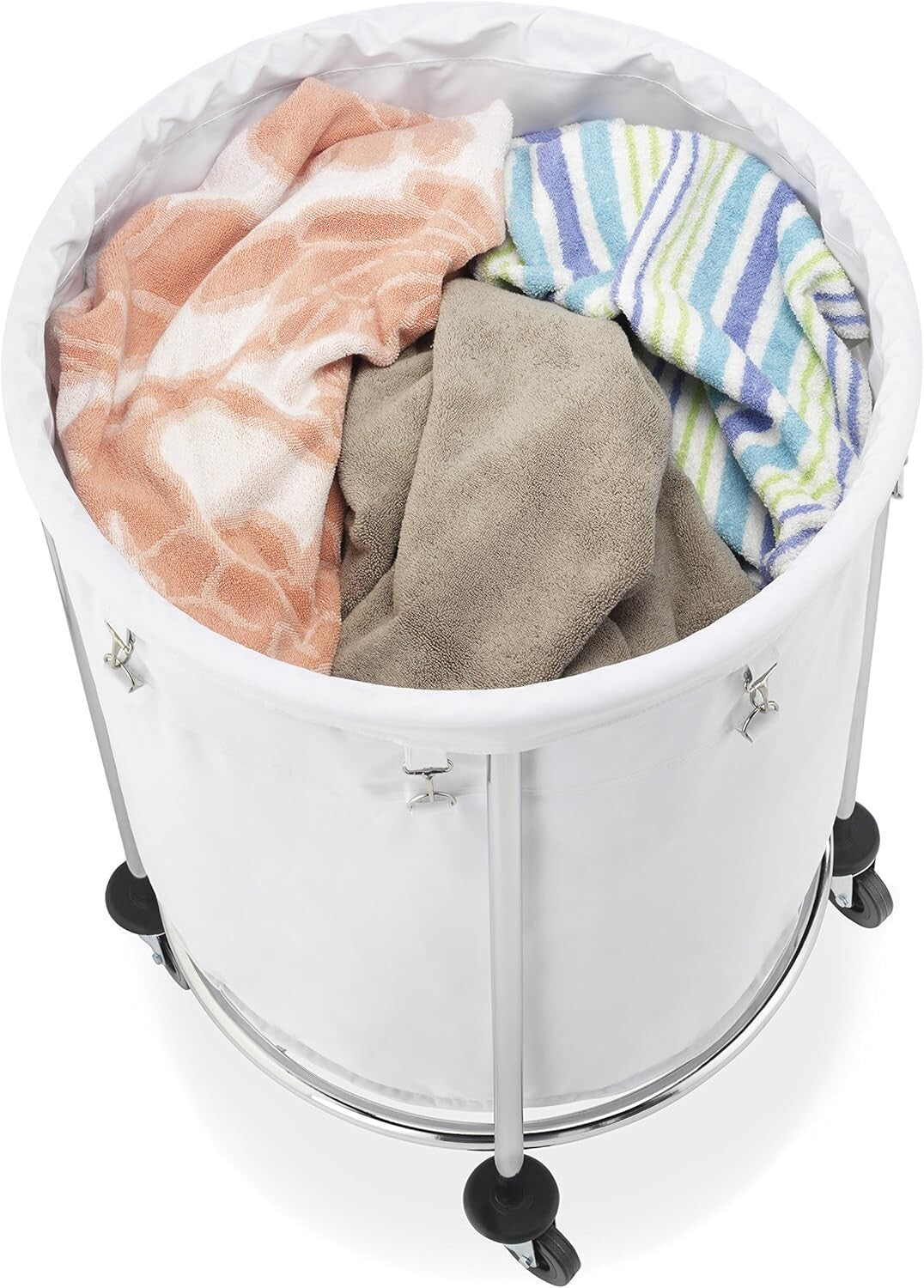 Chrome Heavy Duty Laundry Hamper with Removable Liner and Wheels - 50L