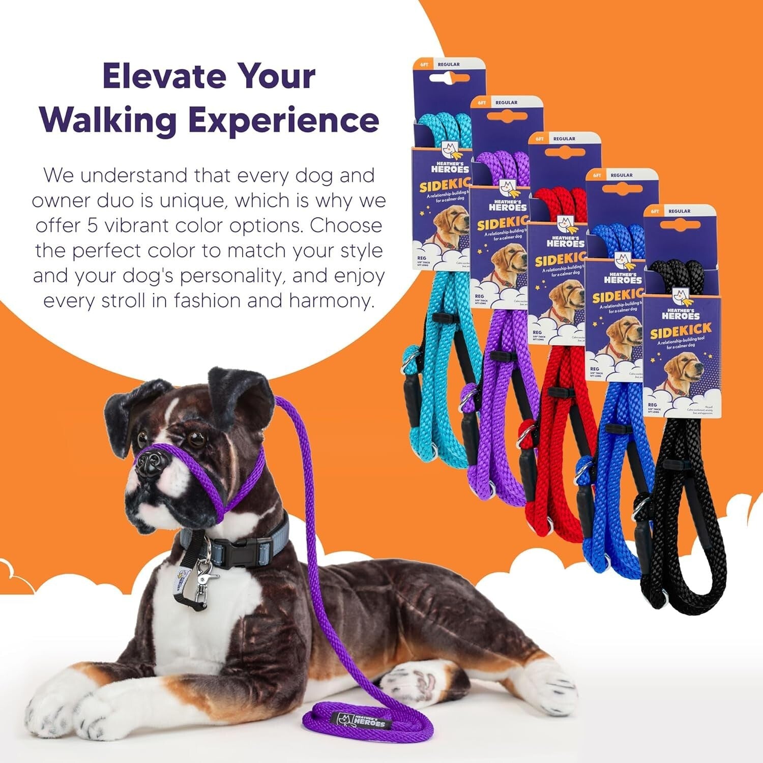 No-Pull Dog Headcollar with Leash - Gentle Training Tool, Purple, Regular Size