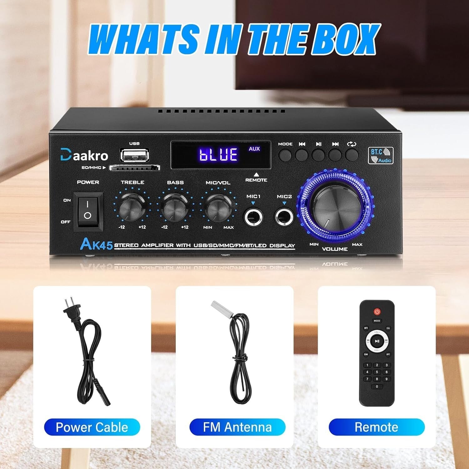 Wireless Home Audio Amplifier, 300W Power with Remote - Perfect for Any Room
