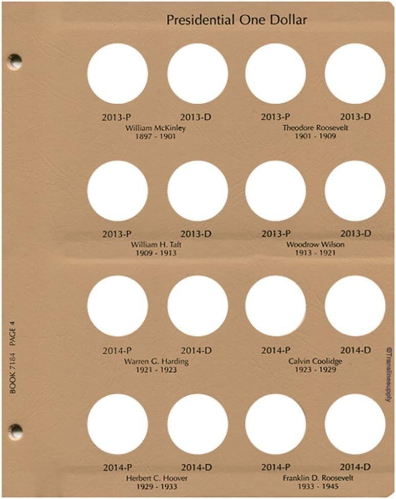 Premium Presidential Dollar Collector's Album - 6 Pages, Gold-Stamped Posts