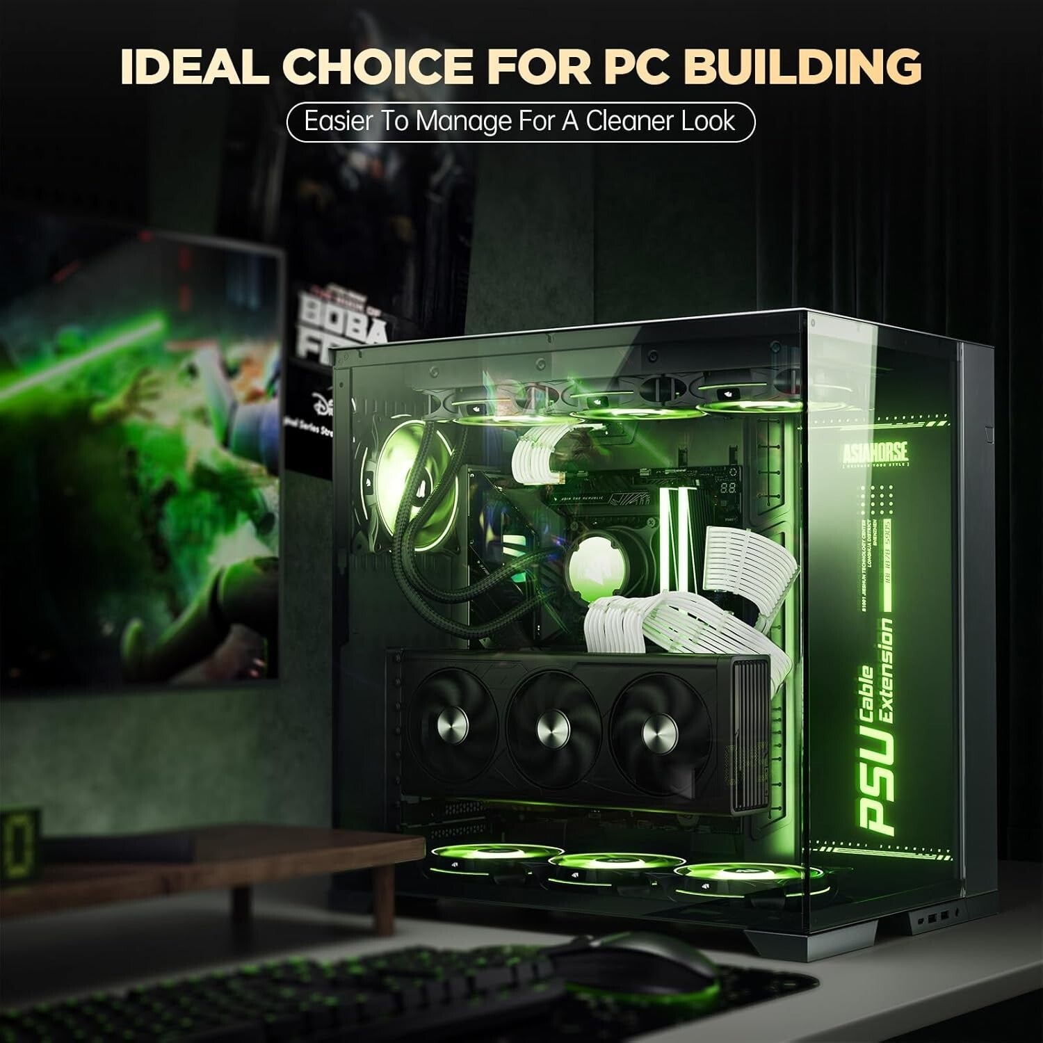 High-Current 30CM PSU Extension Cable Set with Elegant White Design and Combs