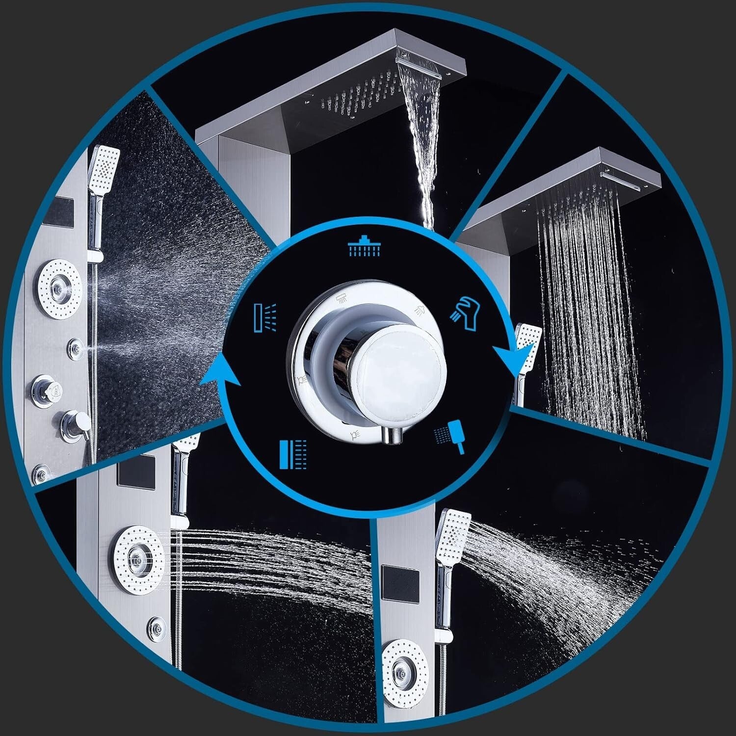 Brushed Nickel Shower Panel with LED Rainfall Design - Multi-Function & Elegant