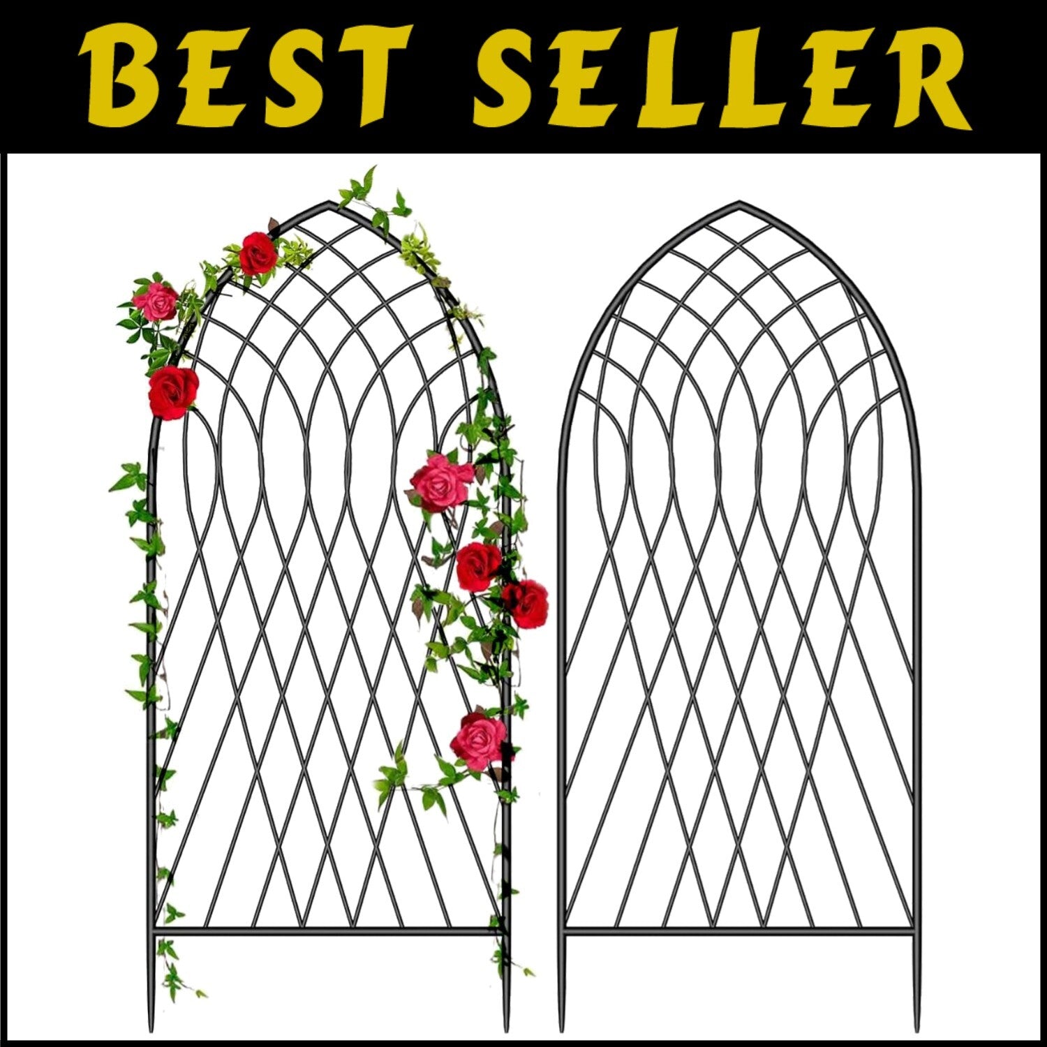 Heavy-Duty 75" x 31" Iron Trellis for Climbing Plants - Black & Rustproof Design