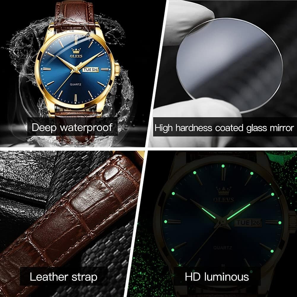Fashionable Men's Luminous Quartz Watch - Waterproof Brown Leather Gift Edition