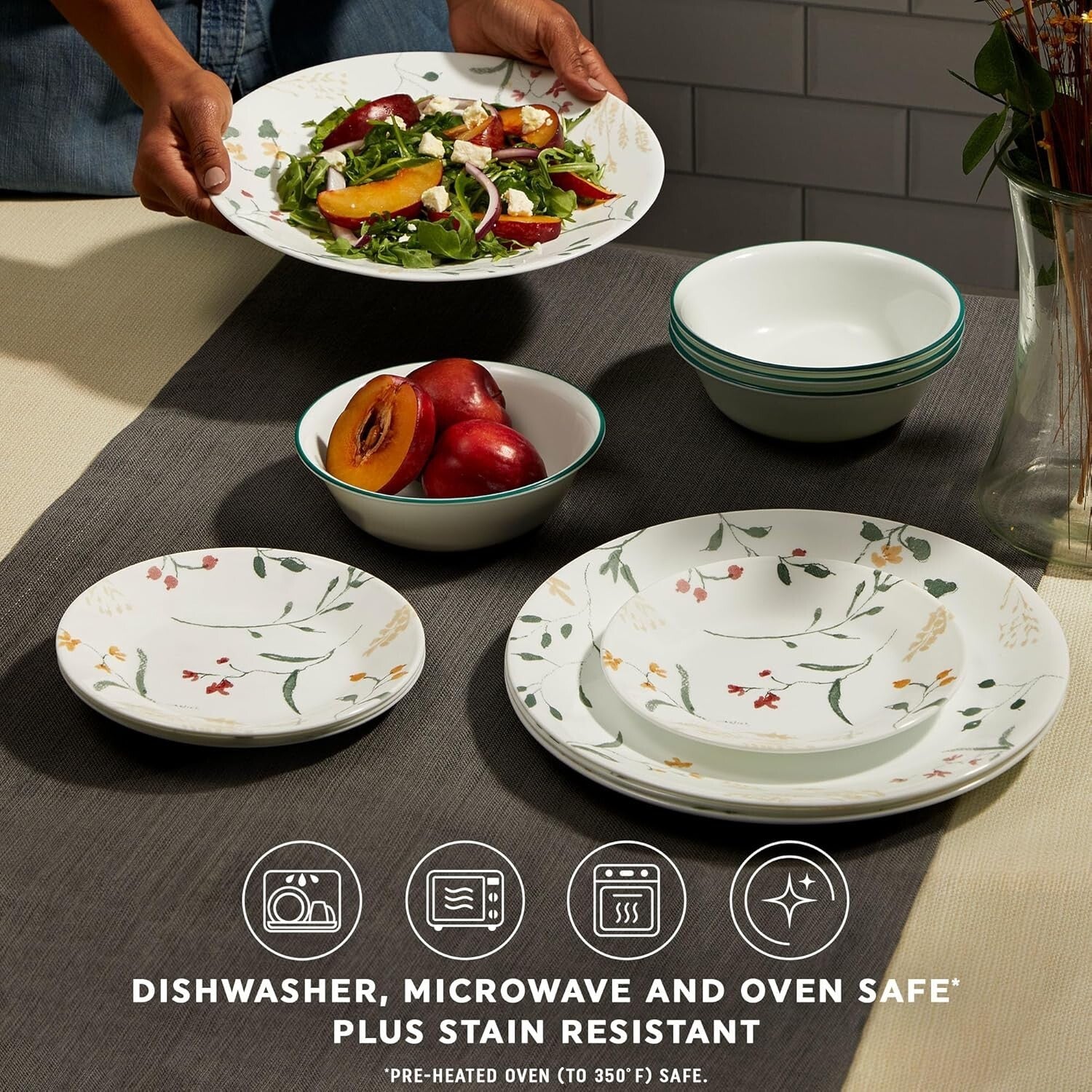 Durable 18-Piece Glass Dinnerware Set in Wildflower - Stylish Service for 6