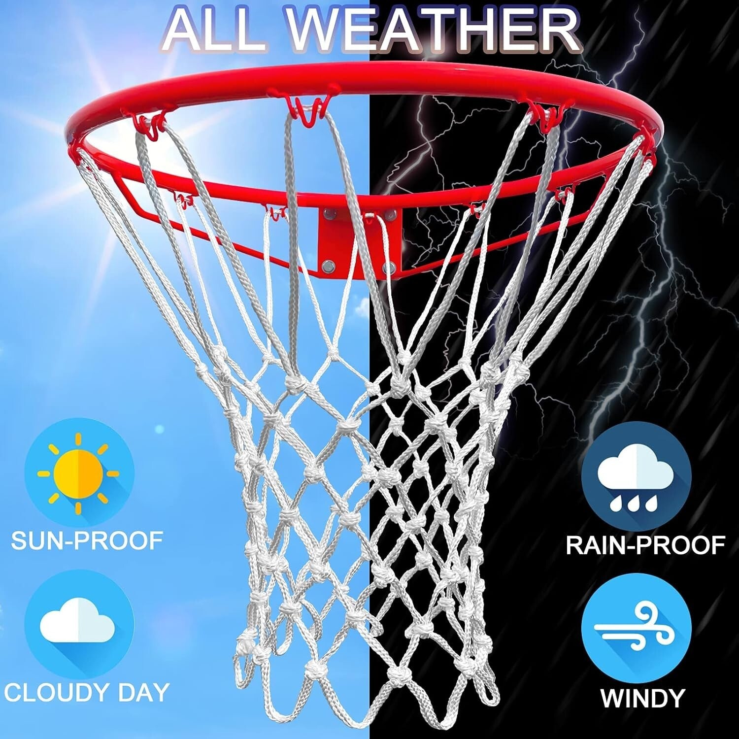 12 Loops Heavy-Duty Basketball Net - All-Weather Replacement for Standard Hoops