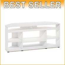 Load image into Gallery viewer, Lightweight White Corner TV Stand - Accommodates 55-Inch TVs with Style