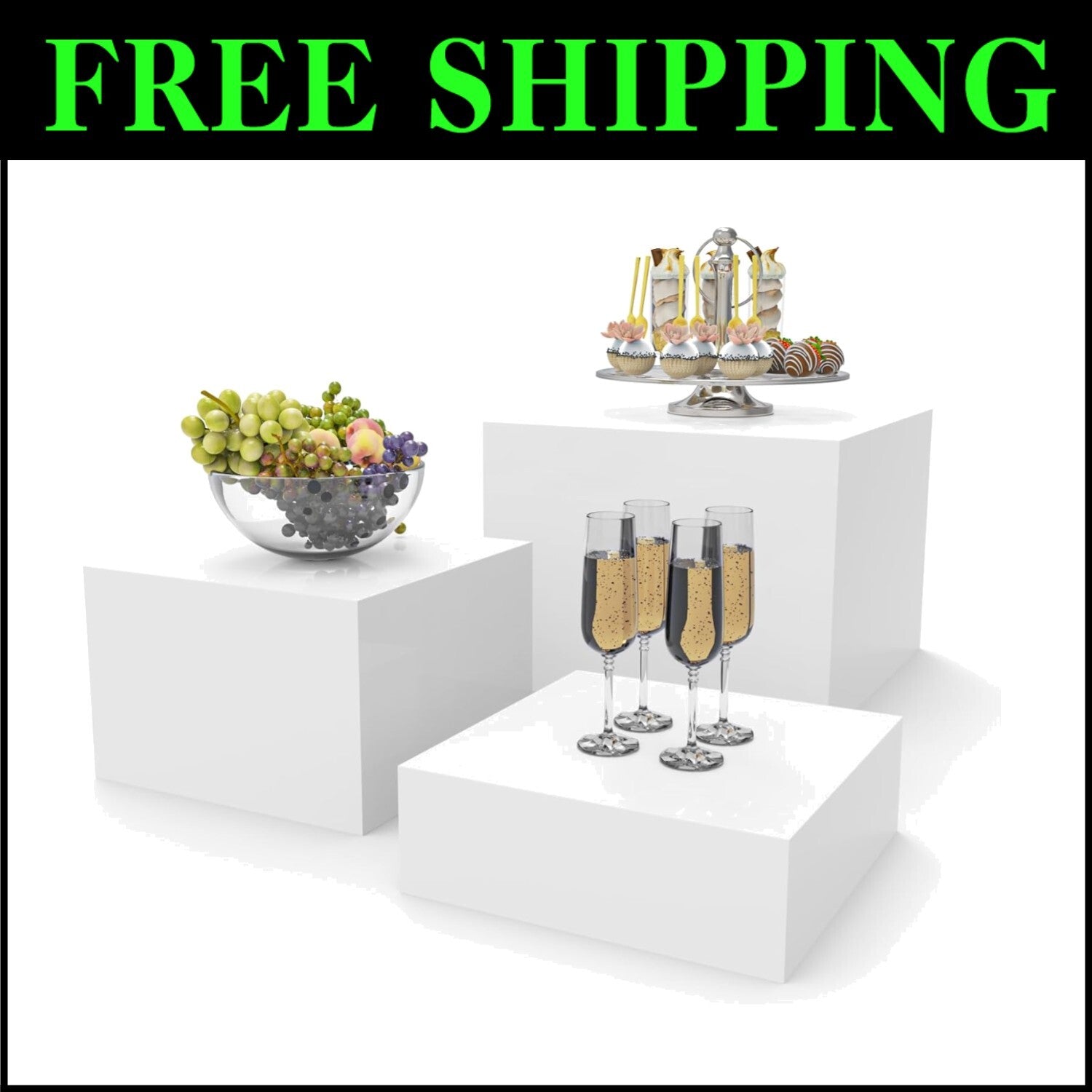 Elegant 3-Piece Buffet Risers Set - Glossy Acrylic Stands for Food & Displays