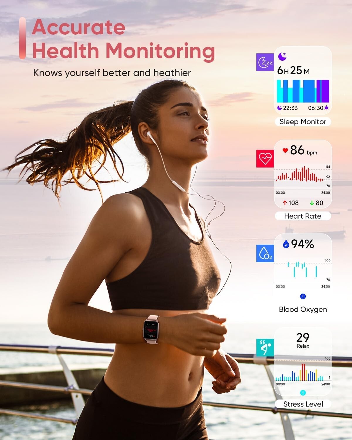 Waterproof Smartwatch for Women: 24/7 Health Monitoring & Long Battery Life