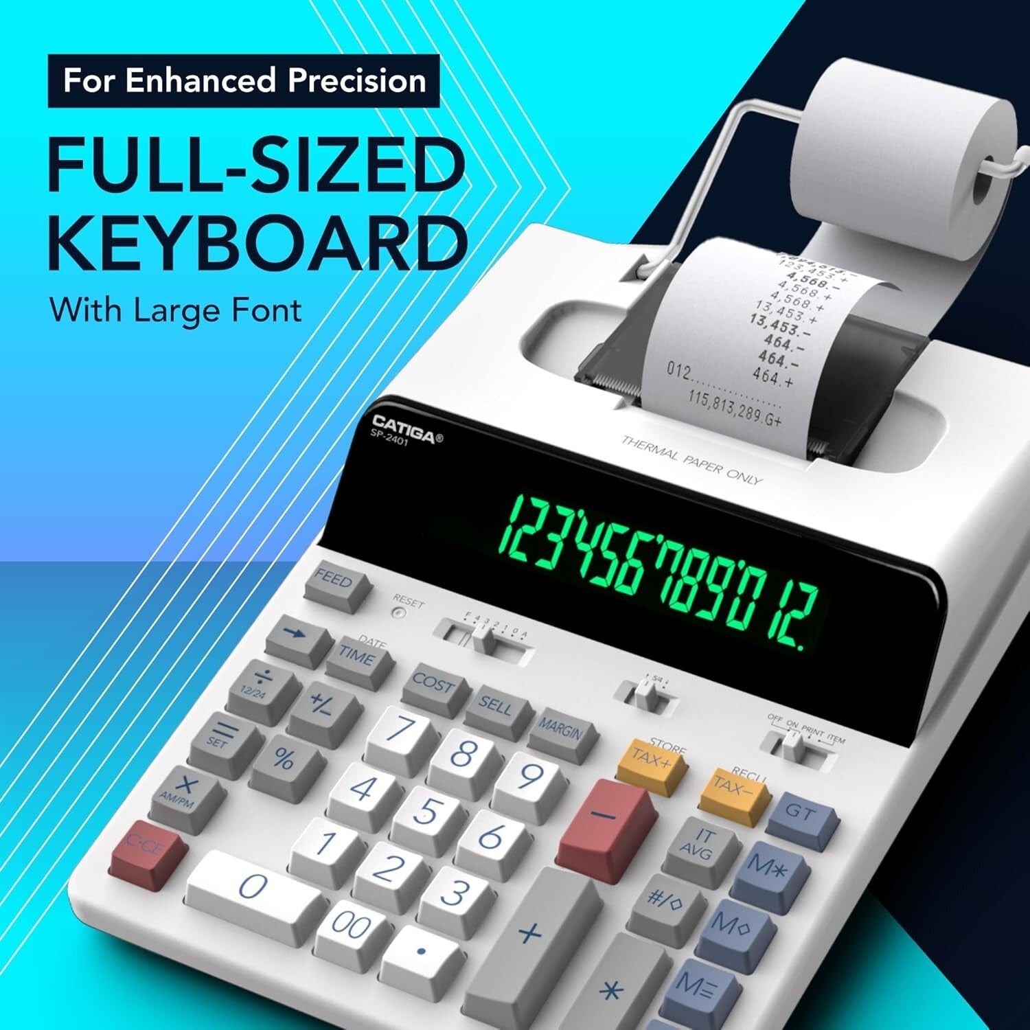 12-Digit Thermal Printing Calculator with Fast Tape Output & Fluorescent Display