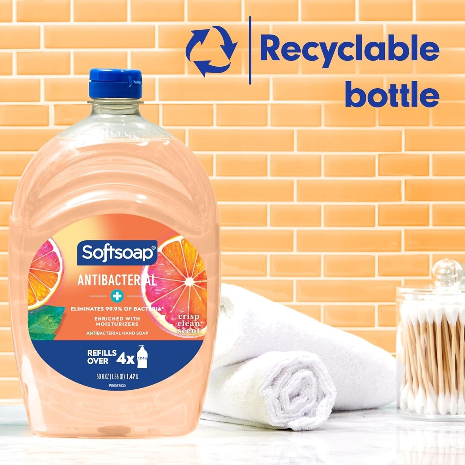 Moisturizing Antibacterial Hand Soap Liquid Refill – 6 Pack, 50oz, Crisp Clean