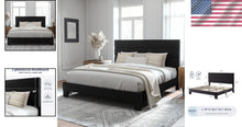 Load image into Gallery viewer, Sturdy King Size Bed Frame with Velvet Upholstered Headboard – Easy Assembly