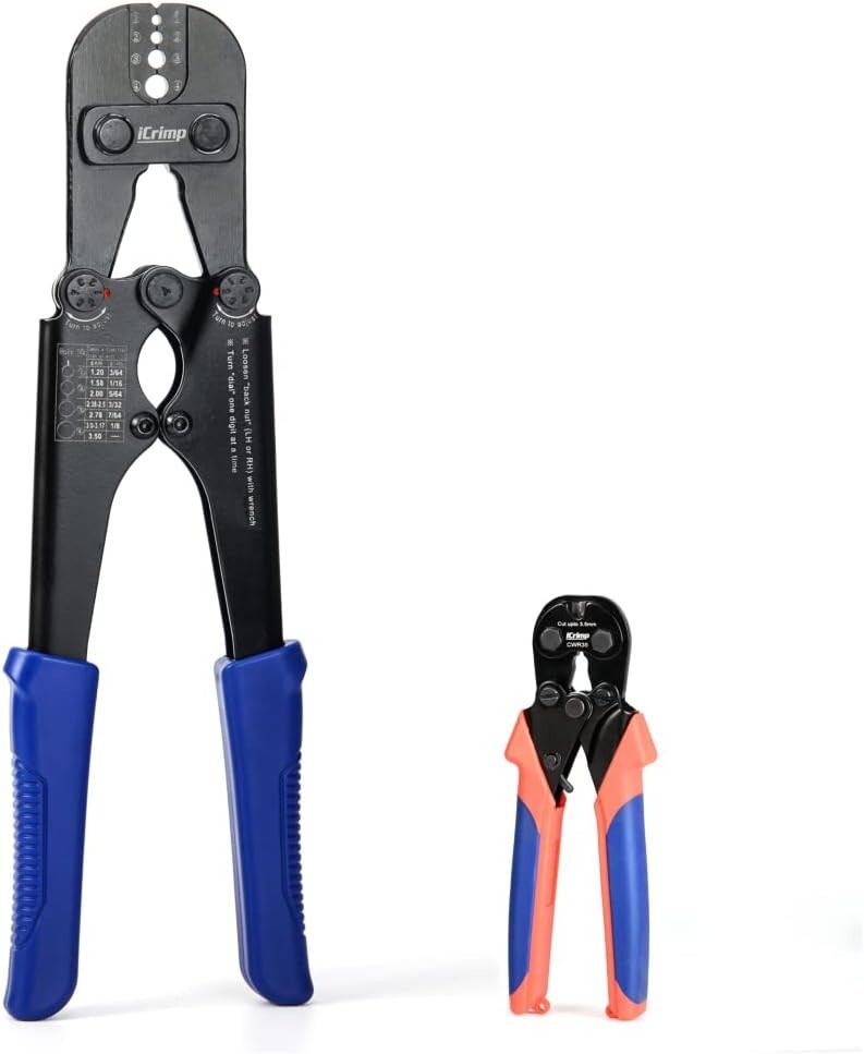 Professional Wire Rope Crimp Tool & Cutting Kit for DIY Projects, Blue/Orange