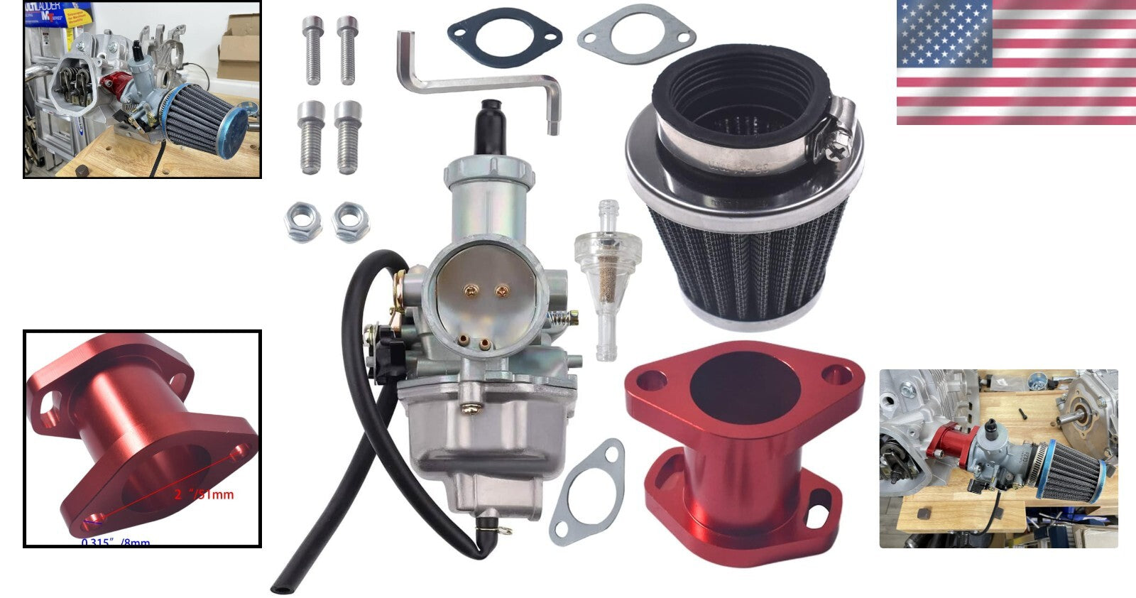 30mm Carburetor Intake Pipe Kit for Predator 301cc 420cc Mini Bikes & Go-Karts