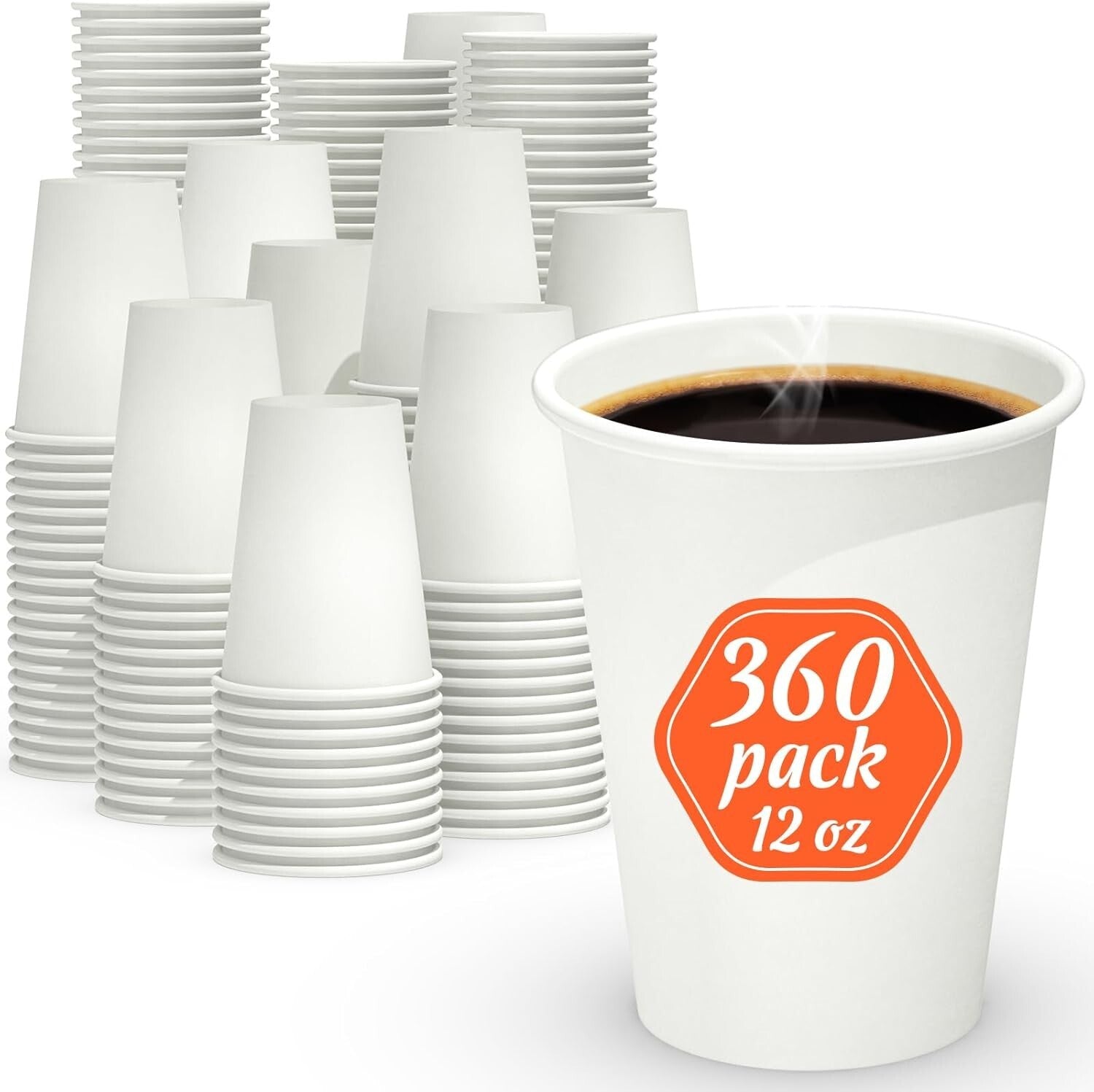 Food Safe 12 oz Disposable White Paper Cups - Perfect for Hot & Cold Drinks