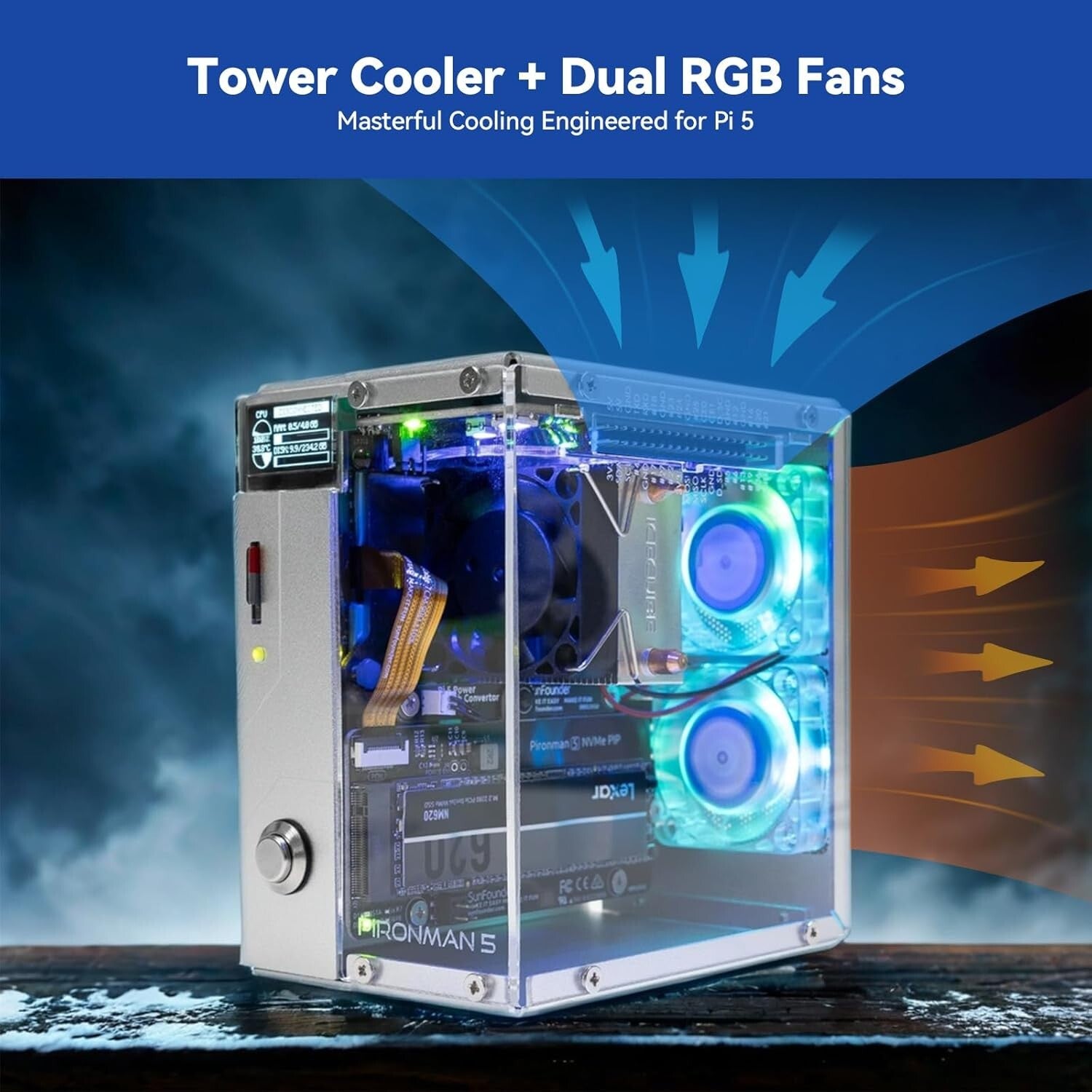 Durable Aluminum Raspberry Pi 5 Mini PC Case with OLED Display & RGB Lighting