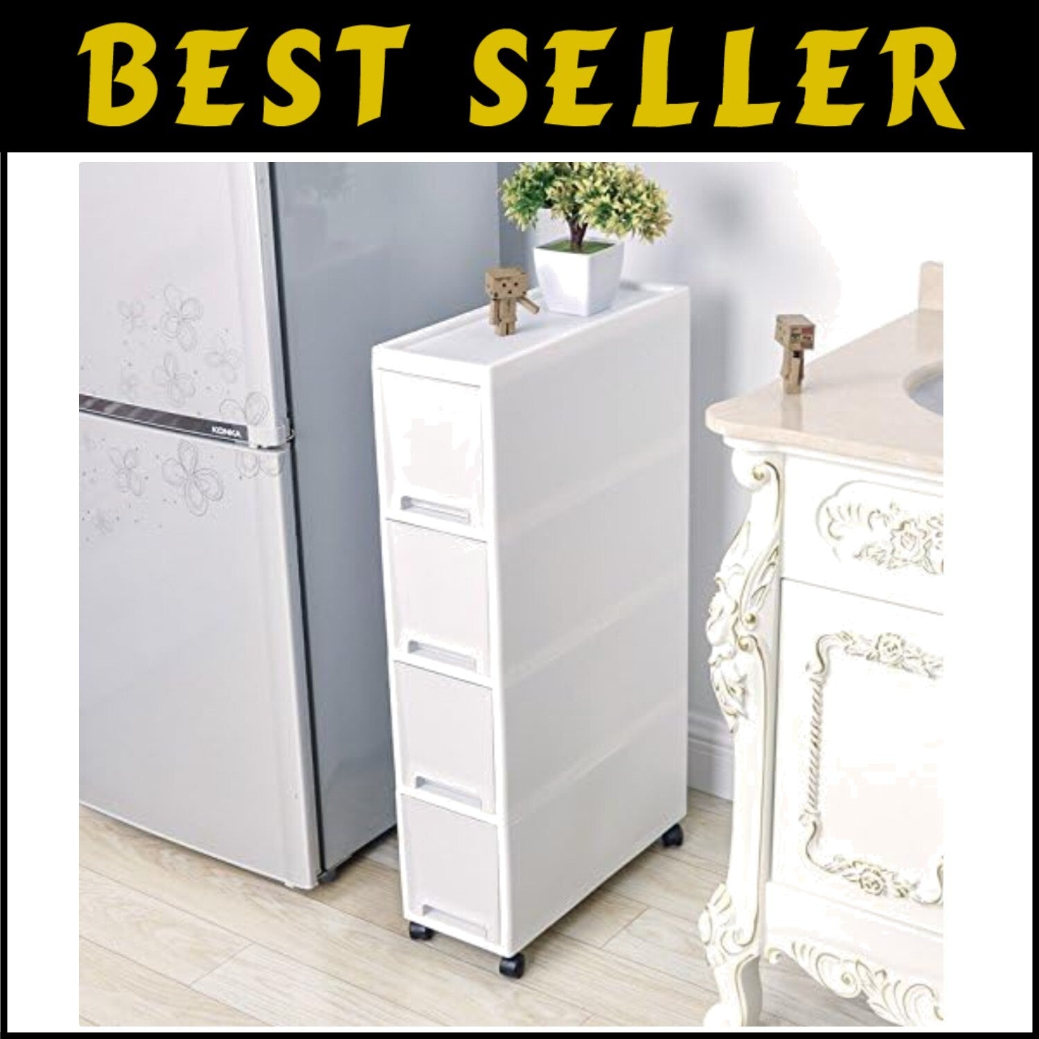 Slim White Rolling Storage Organizer with Drawers - Perfect for Tight Spaces