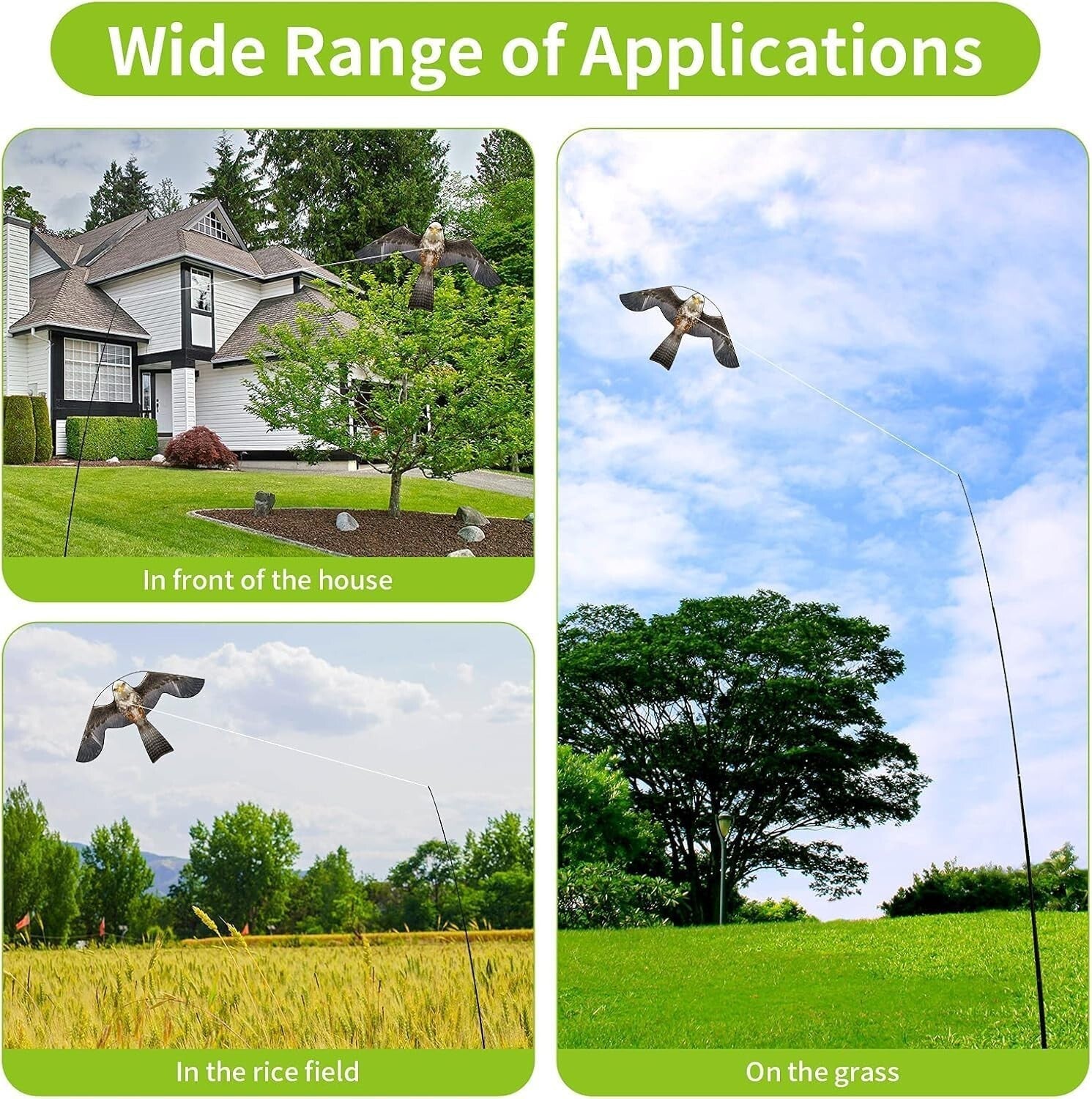47" Hawk Bird Scaring Kite with Telescopic Pole - Pigeon Deterrent for Farms