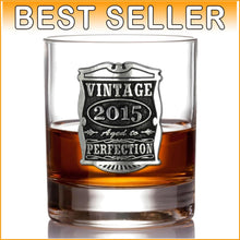 Load image into Gallery viewer, Vintage 2015 Ten-Year Anniversary Whisky Rocks Glass - Handmade &amp; Elegant Gift