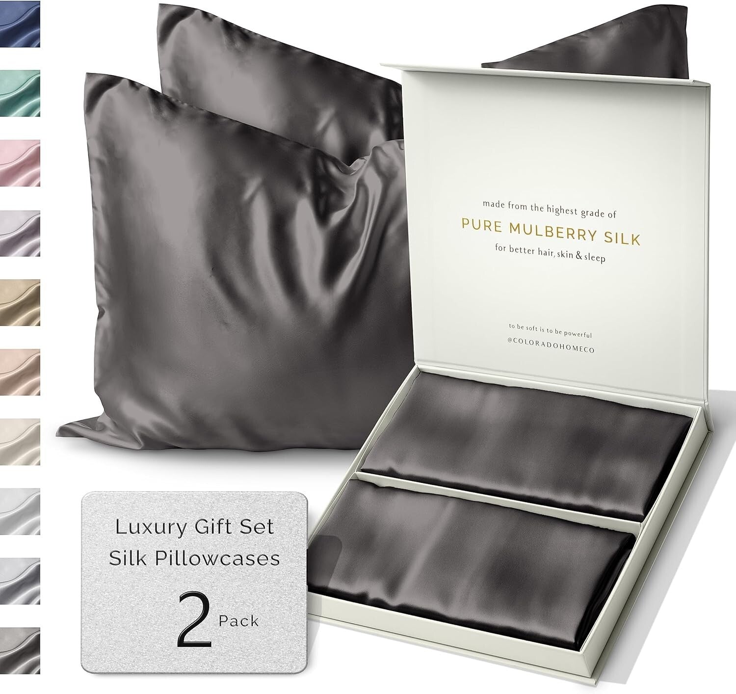 SUNDAYSILKS Silk Pillow Cases 2 Pack - Pure Mulberry Silk with Zipper Closure