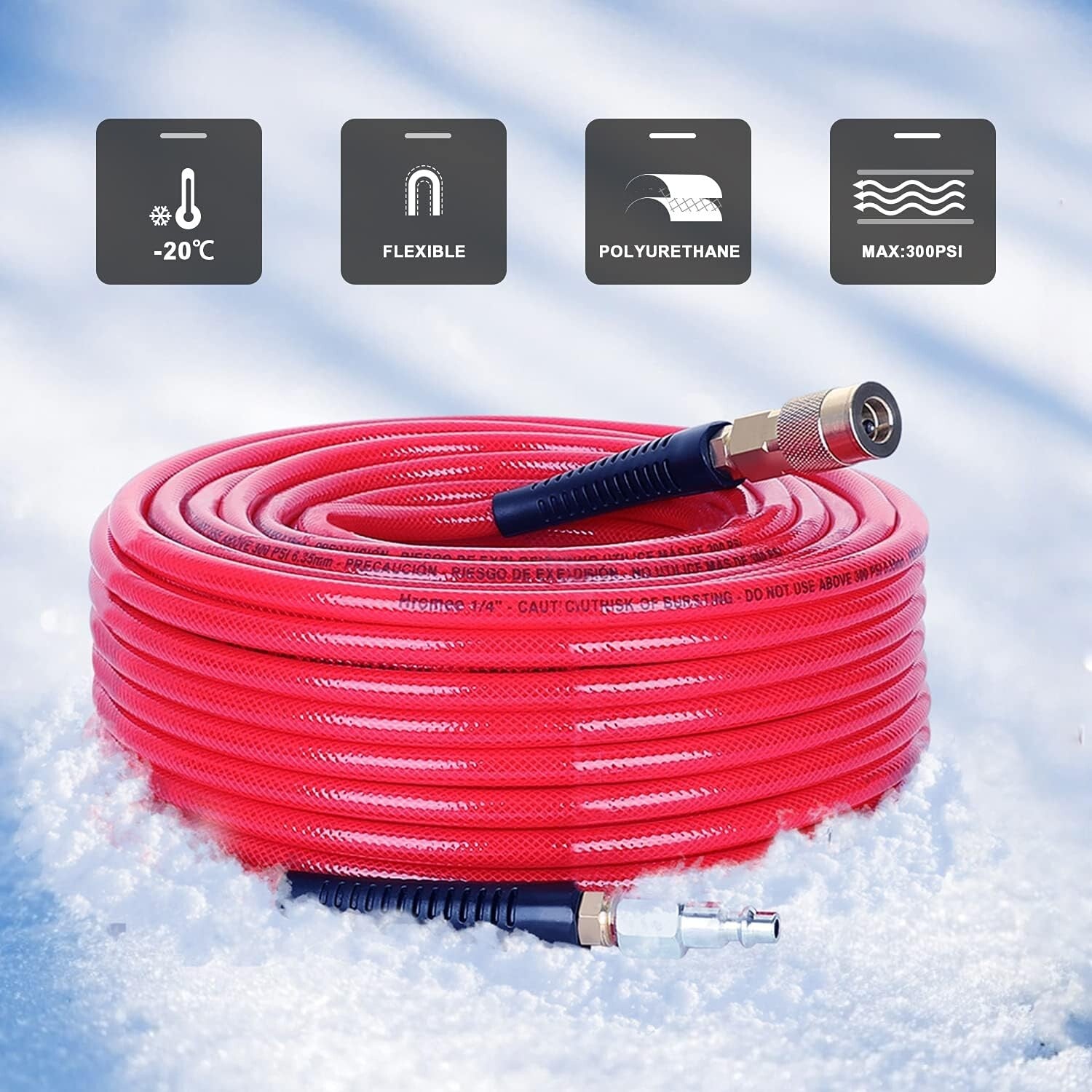 1/4" x 100ft Super Flexible Polyurethane Air Hose with Quick Connect Fittings