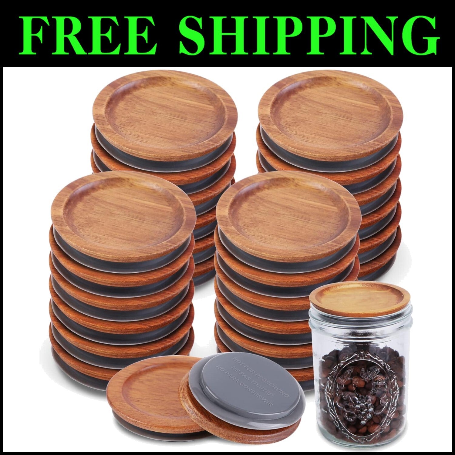 Elegant Bamboo Mason Jar Lids - 24 Pack for Organizing & Freshness Preservation