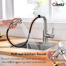 Load image into Gallery viewer, Sleek Brushed Nickel Kitchen Sink Faucet with 360° Swivel &amp; Pull-Down Sprayer