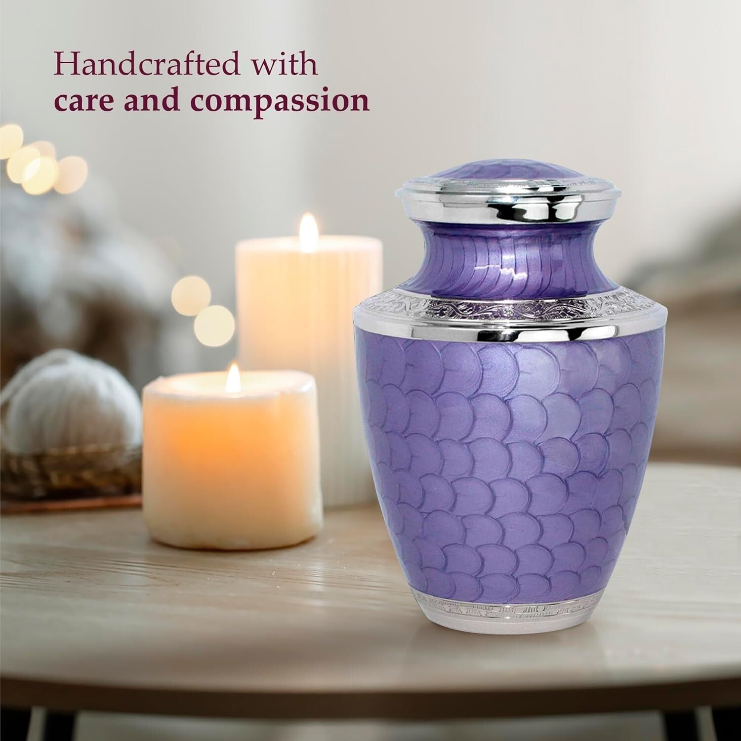 Elegant Brass Cremation Urn for Adult Ashes - Lavendar with Silver Lining