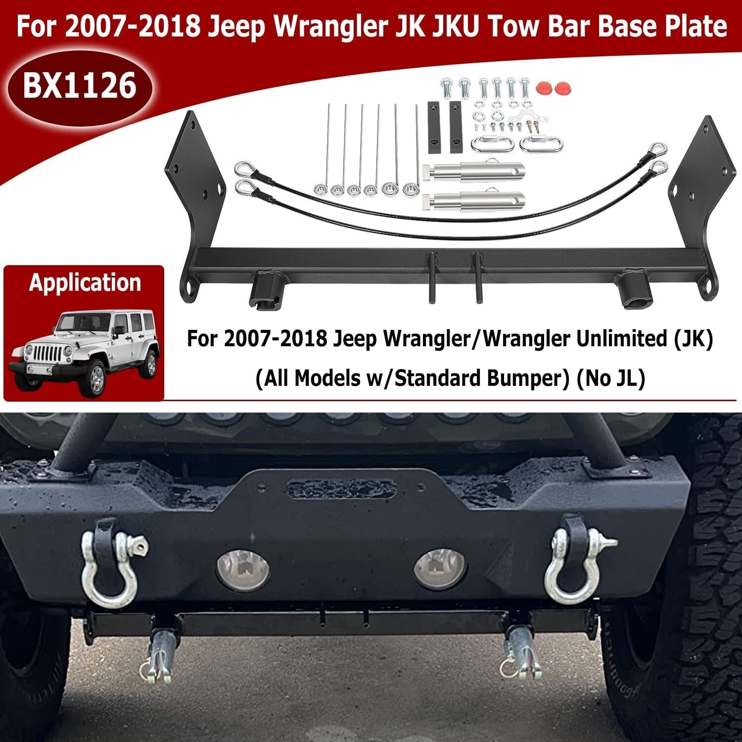Easy Install Jeep Wrangler Tow Bar Base Plate - Perfect Fit for JK JKU 2007-2018