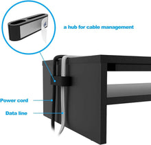 Load image into Gallery viewer, Ergonomic Black Monitor Stand Riser &amp; 2-Tier Organizer with Cellphone Holder