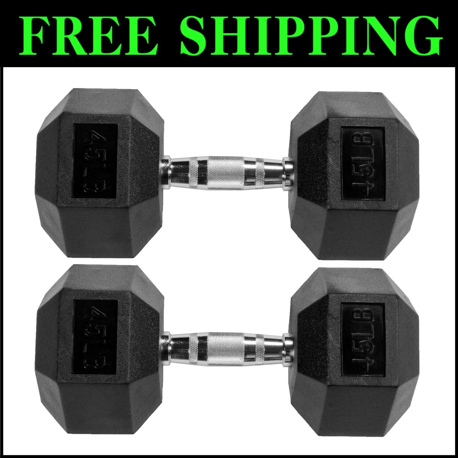 Durable Rubber Encased Hex Dumbbells - 45LB Pair for Effective Strength Training