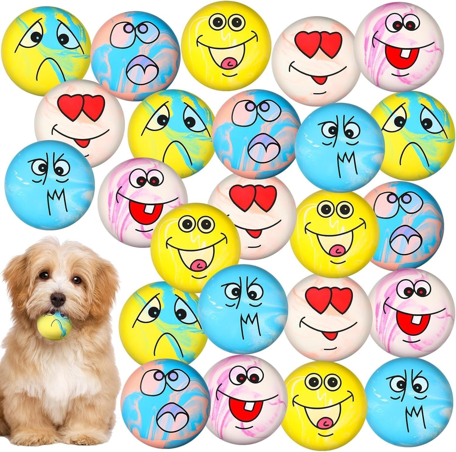 24 Vibrant Emoji Squeaky Dog Balls – Fun Interactive Fetch Toys for Small Dogs