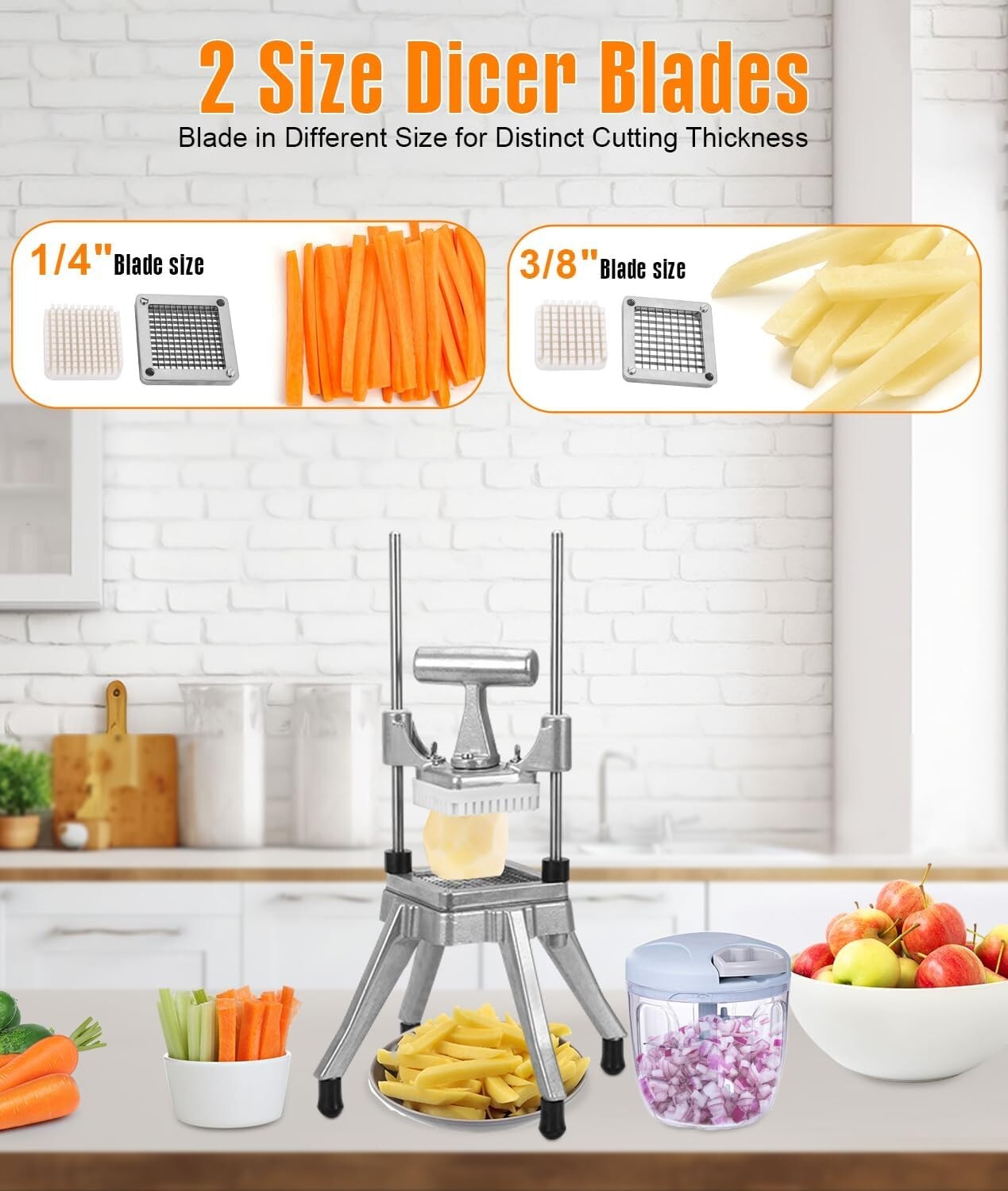 Heavy-Duty Commercial Vegetable Chopper with Stainless Steel Blades - 1/4" & ...