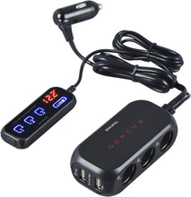 Load image into Gallery viewer, Korean Designed 3-Way Car Charger with Remote Sensor Switch &amp; Real-Time Display