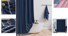 Load image into Gallery viewer, Heavy Duty 96" Long Navy Blue Shower Curtain with Grommet and Tassel Design