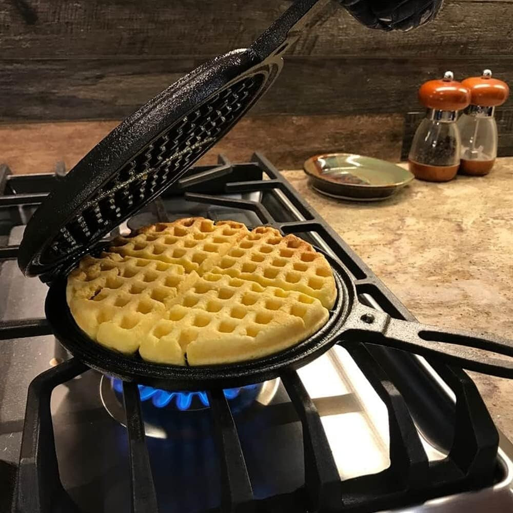 Classic Non-Electric Cast Iron Waffle Iron - 7 Inch for Stovetop & Grill