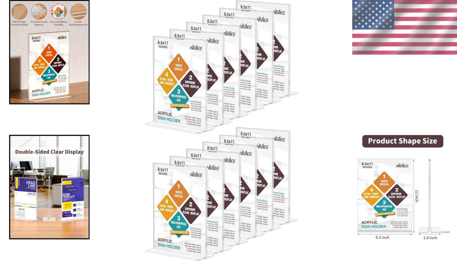 12 Count Acrylic T-Shape Sign Holders - 8.5 x 11 Inches for Effective Marketing