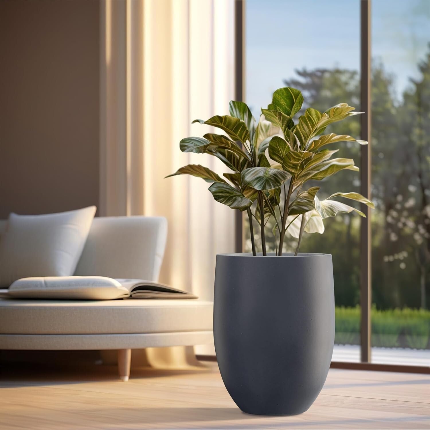 Elegant 21.7" H Dark Gray Concrete Planter - Perfect for Indoor & Outdoor Spaces