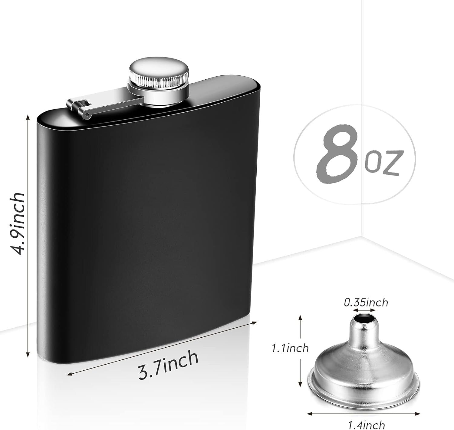 20-Piece Matte Black Stainless Steel Hip Flask Set with Funnels - Leak Proof