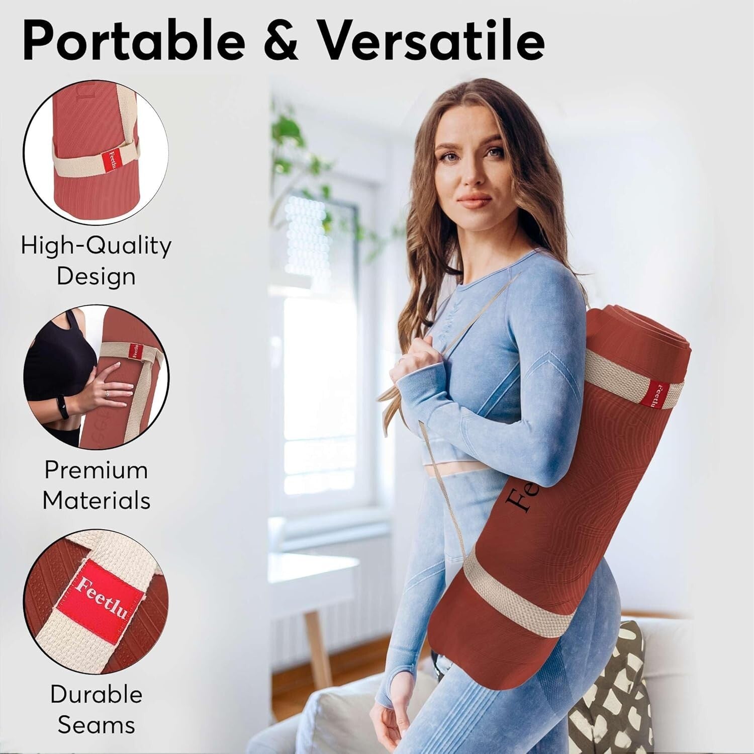 Cushioned 12mm Non-Slip Exercise Mat for Yoga & Pilates – Includes Carry Strap