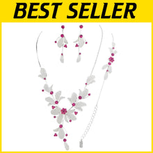 Load image into Gallery viewer, Elegant 3-Piece Floral Rhinestone Jewelry Set - Adjustable Necklace &amp; Earrings