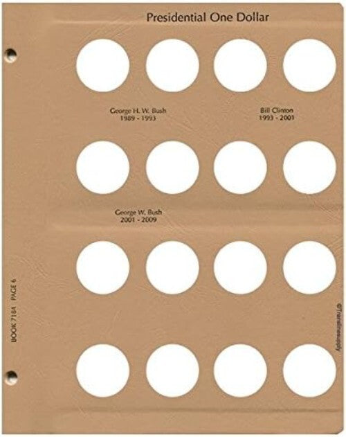 Premium Presidential Dollar Collector's Album - 6 Pages, Gold-Stamped Posts