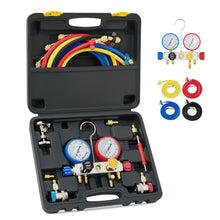 Load image into Gallery viewer, Automotive AC Diagnostic Tool Set with Color-Coded Hoses &amp; Pressure Gauges
