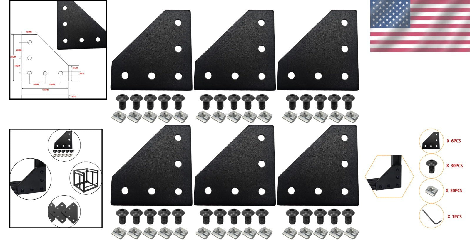 Durable 6-Piece L Bracket Set with T-Nuts & Screws - Perfect for Aluminum Builds