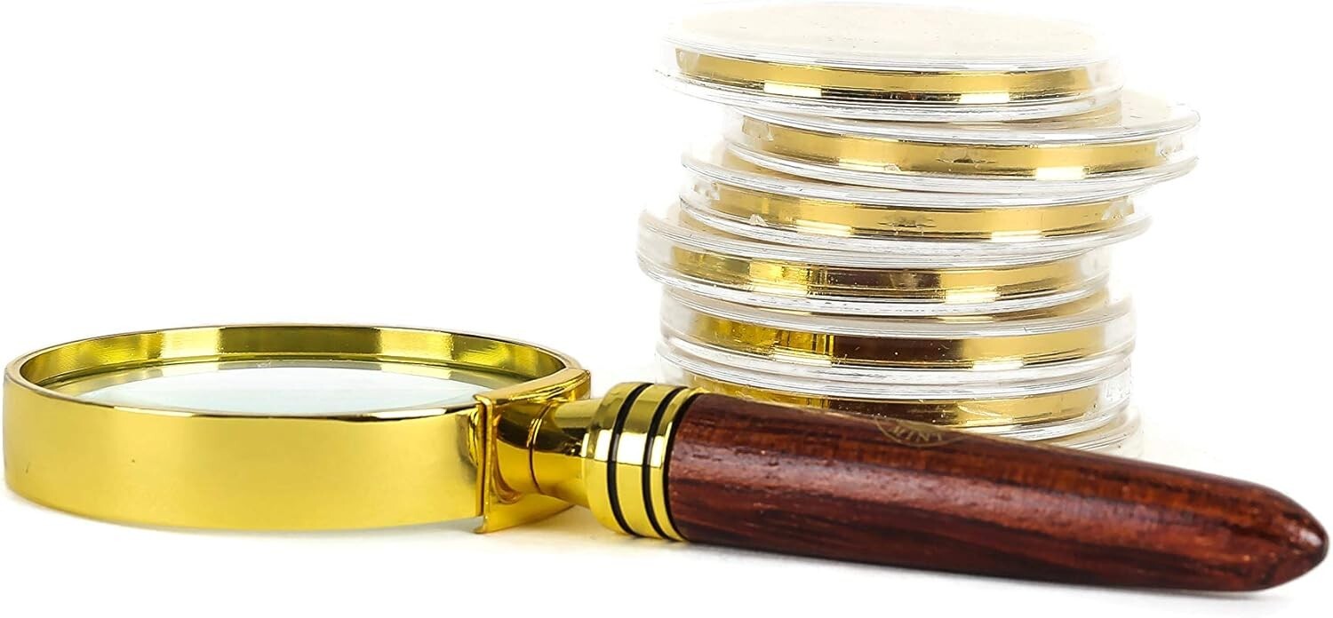 Franklin Mint 7-Piece Gold-Plated Coin Collection with Inspection Accessories