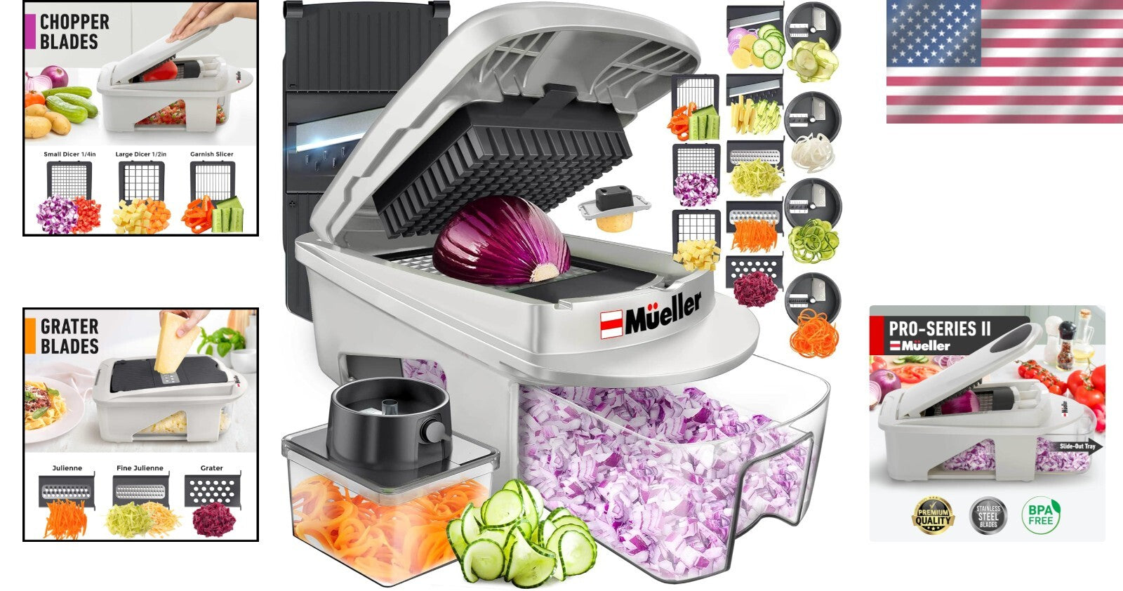 Efficient 12-Blade Mandoline Slicer with Food Container & Holder - Easy Cleanup