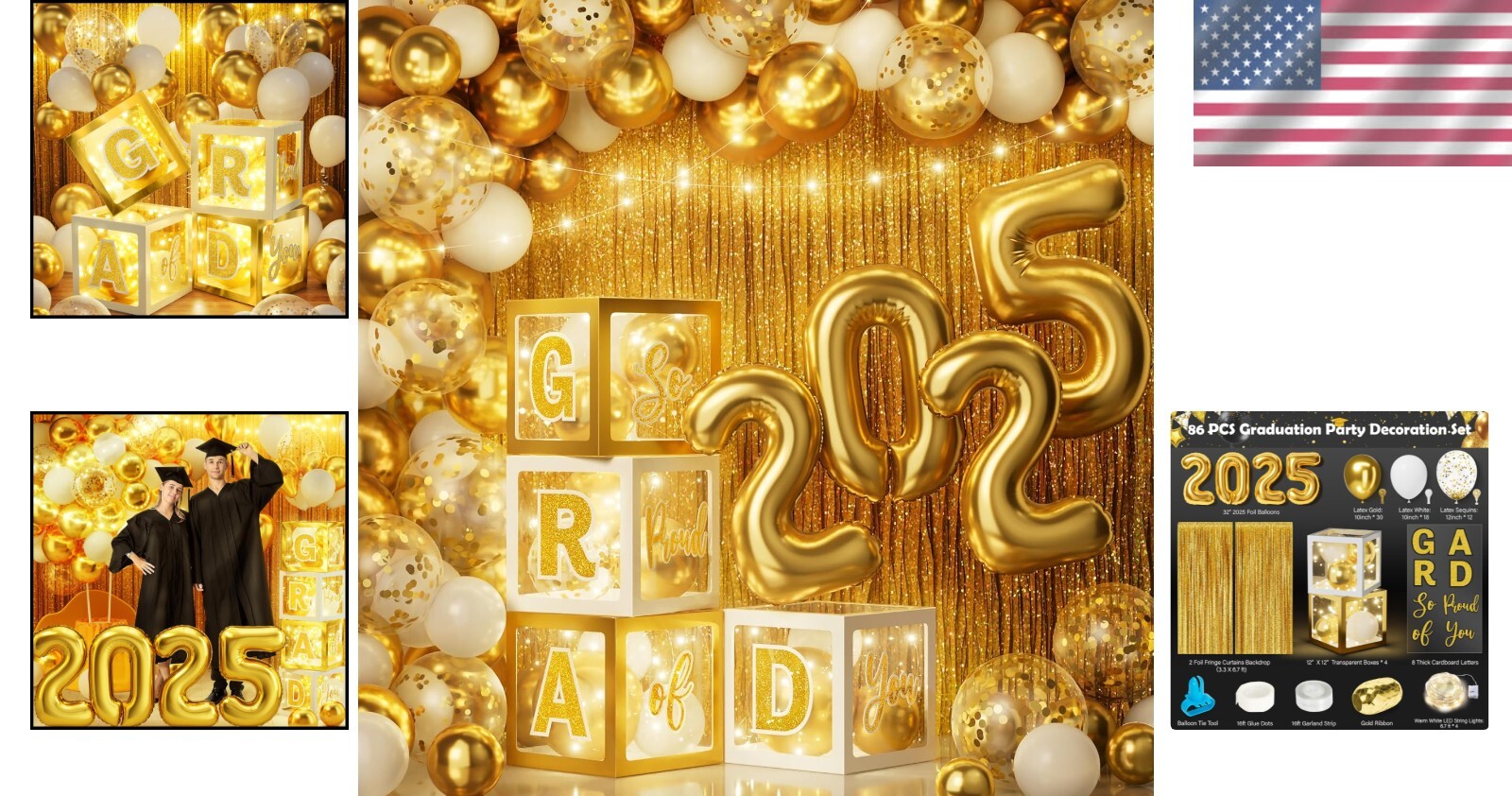 Elegant 86-Piece Graduation Party Decorations Set for Class of 2025 - White Gold