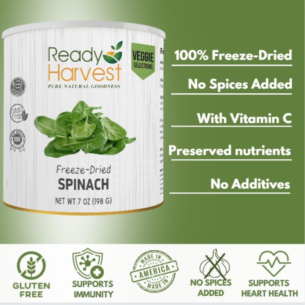25-Year Shelf Life Freeze-Dried Spinach - Perfect for Camping & Survival Kits